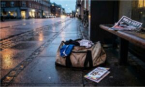Billede af sportstaske efterladt på gaden på 18 års fødselsdag
